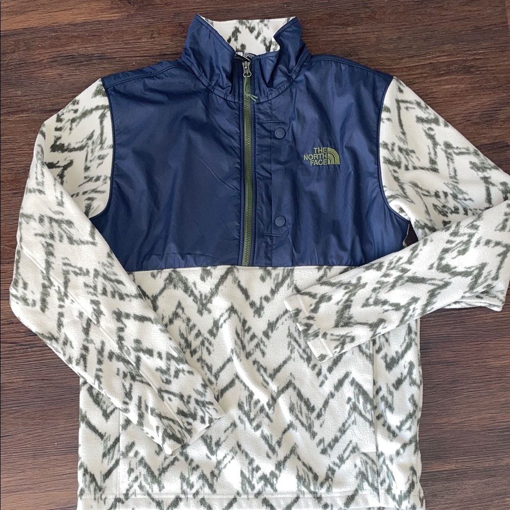 The North Face Navy green and Cream Patterned Pullover sweatshirt jacket